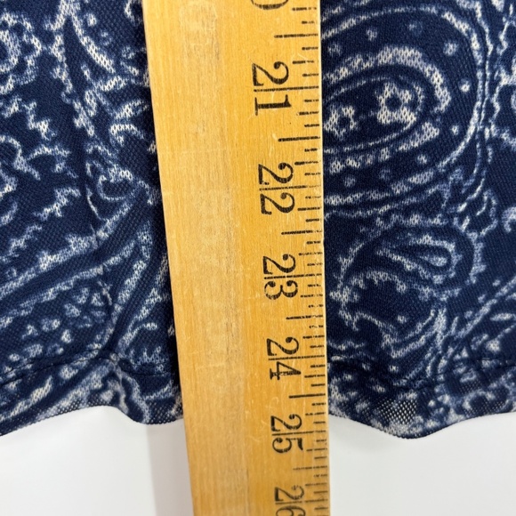 Chaps Denim Womens Large Pullover Mesh Top Blue Paisley Fitted Ruffles 3/4 Slv - Picture 8 of 8